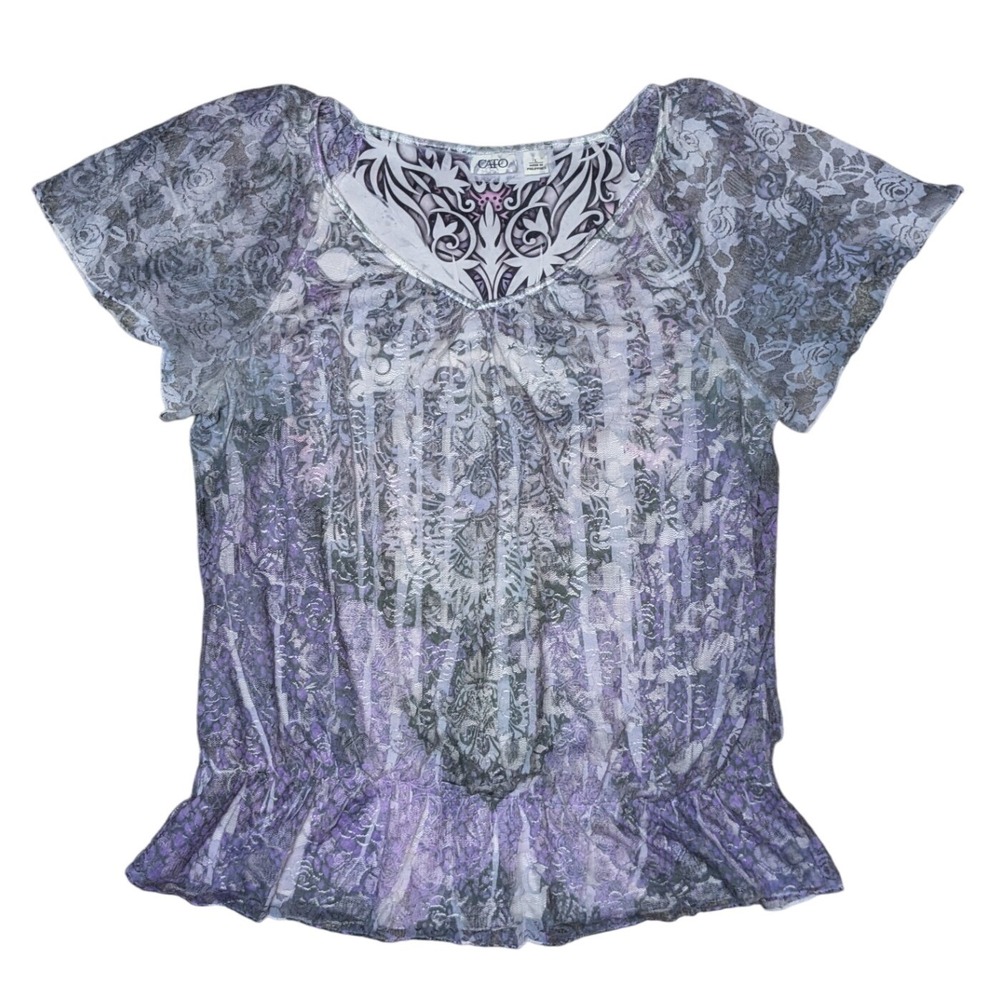 Vintage Cato Y2K Fairy‎ Boho Lace Ruffle Short Sleeve T-Shirt Women's Large
